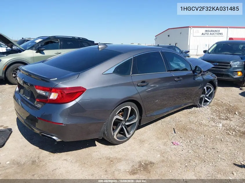 2019 HONDA ACCORD VIN 1HGCV2F32KA031485 — фото 4