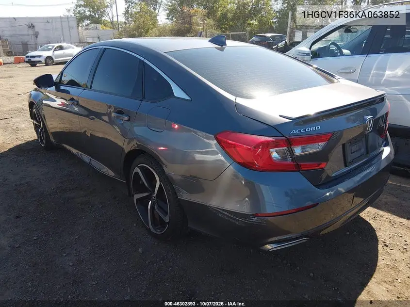 2019 HONDA ACCORD VIN 1HGCV1F36KA063852 — фото 3