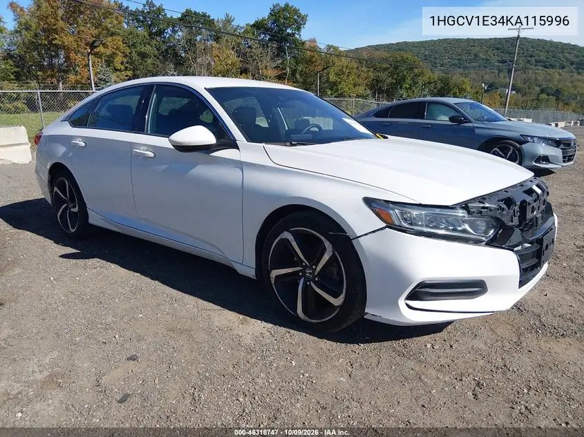HONDA ACCORD 2019, VIN 1HGCV1E34KA115996