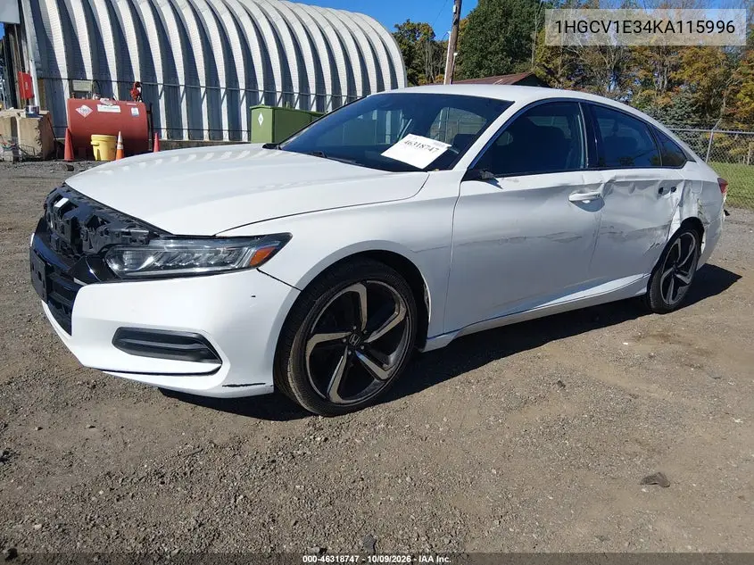 2019 HONDA ACCORD VIN 1HGCV1E34KA115996 — фото 2
