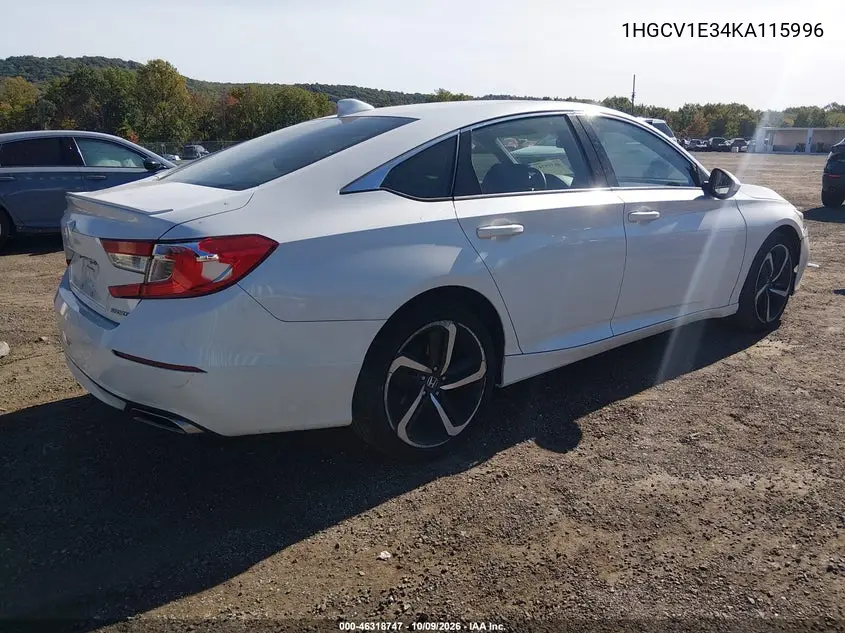 2019 HONDA ACCORD VIN 1HGCV1E34KA115996 — фото 4