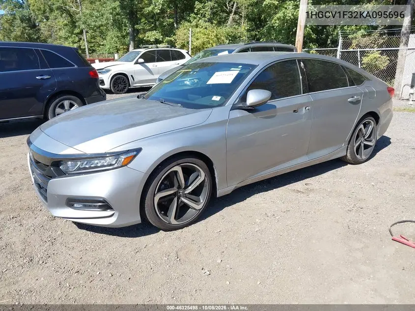 2019 HONDA ACCORD VIN 1HGCV1F32KA095696 — фото 2