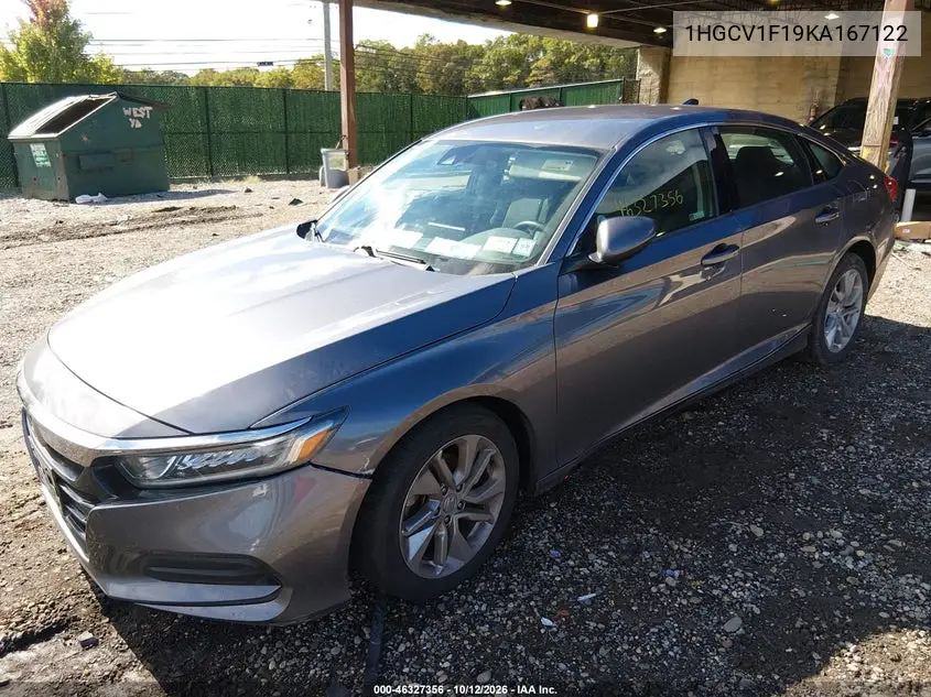 2019 HONDA ACCORD VIN 1HGCV1F19KA167122 — фото 2