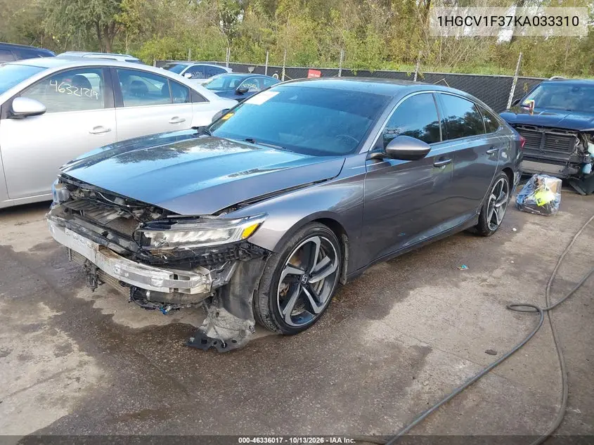 2019 HONDA ACCORD VIN 1HGCV1F37KA033310 — фото 2