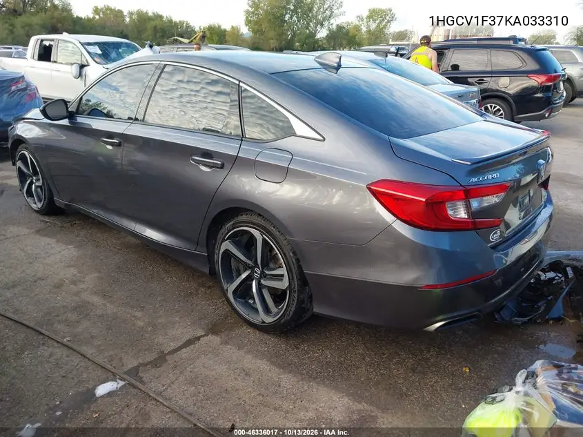 2019 HONDA ACCORD VIN 1HGCV1F37KA033310 — фото 3