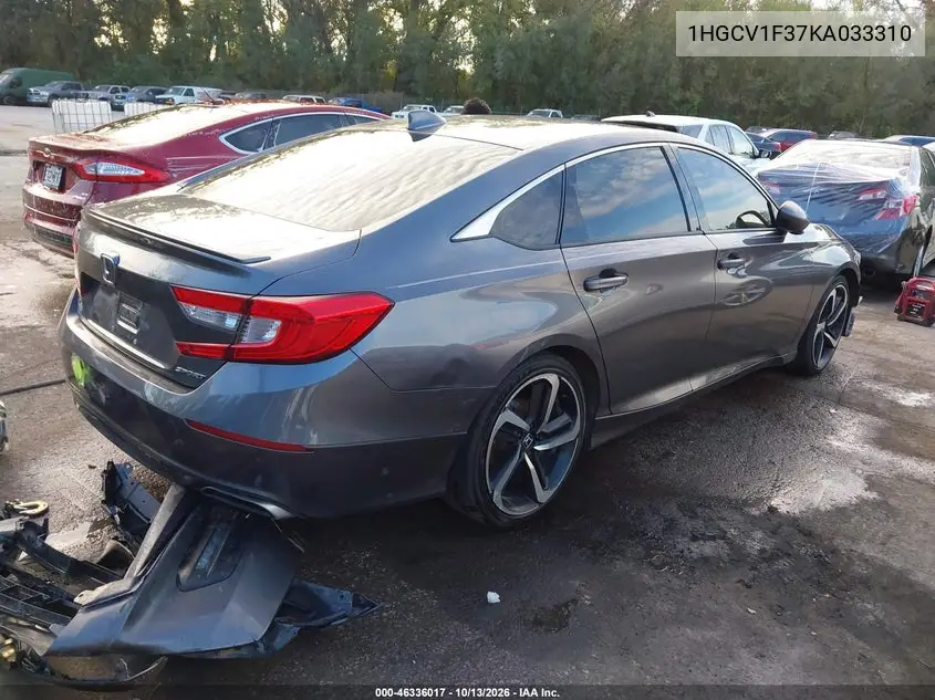 2019 HONDA ACCORD VIN 1HGCV1F37KA033310 — фото 4