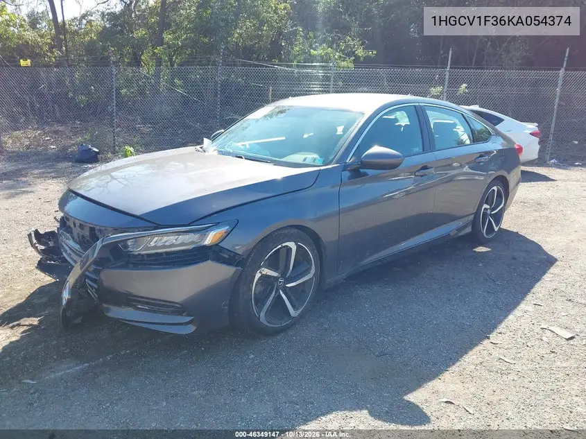 2019 HONDA ACCORD VIN 1HGCV1F36KA054374 — фото 2