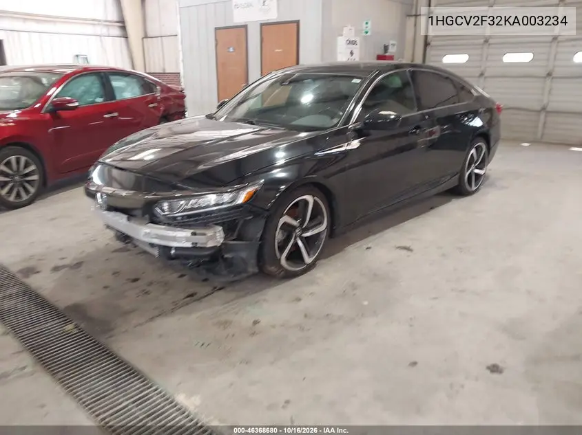 2019 HONDA ACCORD VIN 1HGCV2F32KA003234 — фото 2