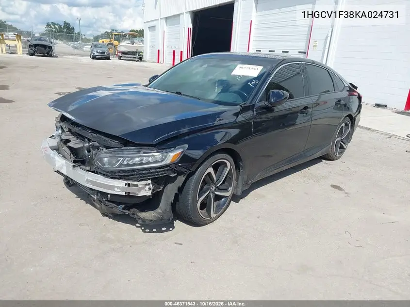 2019 HONDA ACCORD VIN 1HGCV1F38KA024731 — фото 2