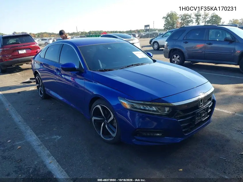 HONDA ACCORD 2019, VIN 1HGCV1F35KA170231