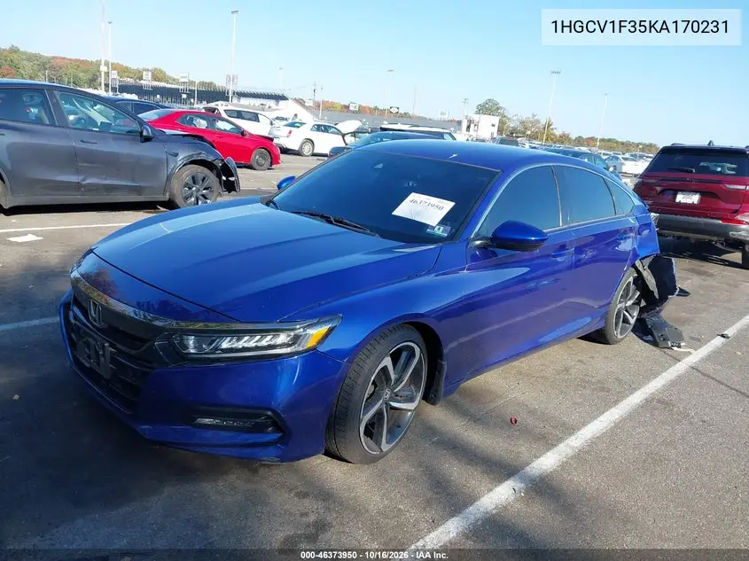 2019 HONDA ACCORD VIN 1HGCV1F35KA170231 — фото 2
