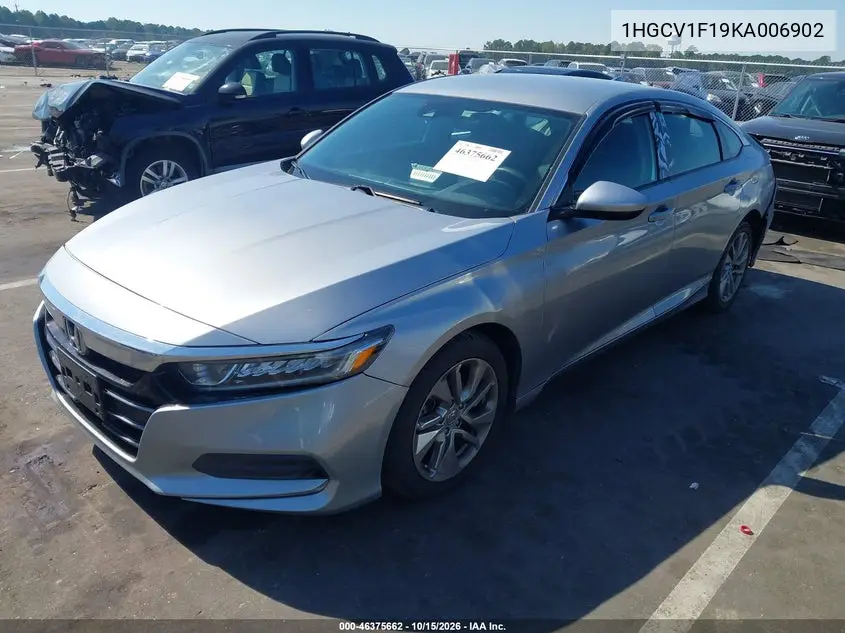 2019 HONDA ACCORD VIN 1HGCV1F19KA006902 — фото 2