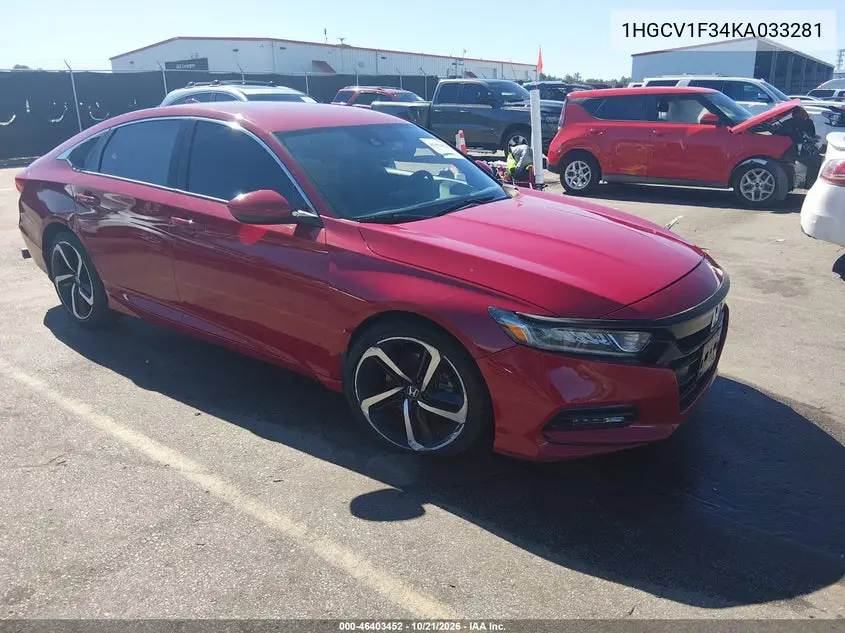 HONDA ACCORD 2019, VIN 1HGCV1F34KA033281