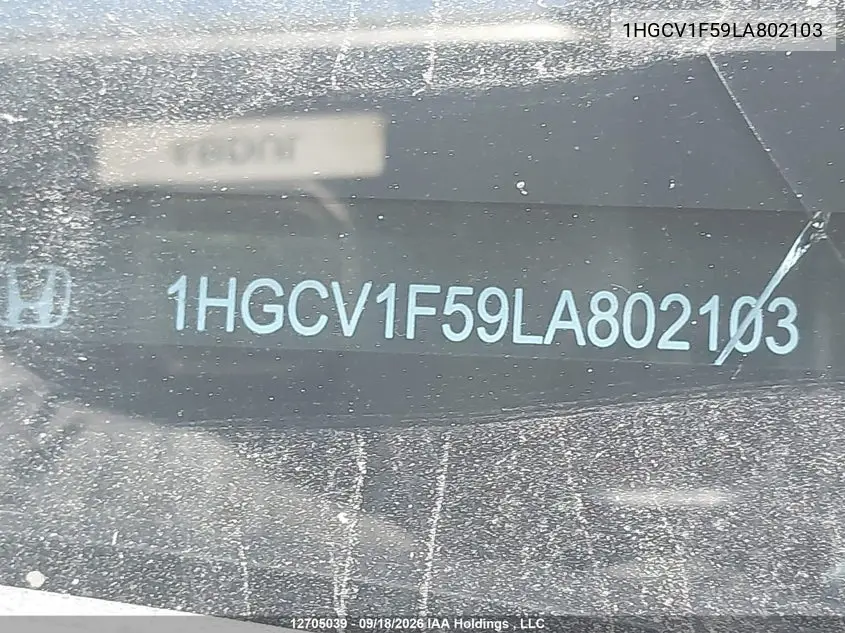2020 HONDA ACCORD VIN 1HGCV1F59LA802103 — фото 9