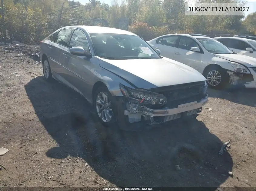 HONDA ACCORD 2020, VIN 1HGCV1F17LA113027