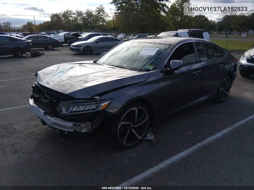 2020 HONDA ACCORD VIN 1HGCV1F37LA152833 — фото 2