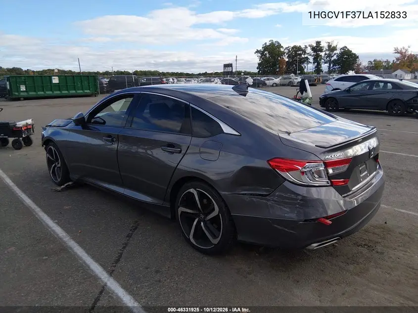 2020 HONDA ACCORD VIN 1HGCV1F37LA152833 — фото 3