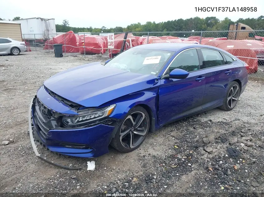 2020 HONDA ACCORD VIN 1HGCV1F37LA148958 — фото 2