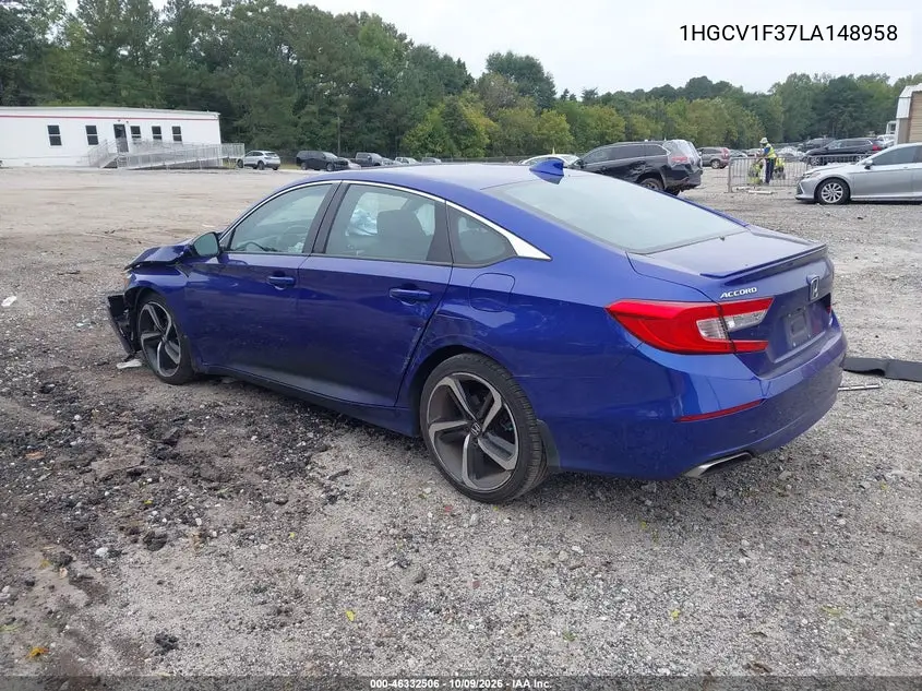 2020 HONDA ACCORD VIN 1HGCV1F37LA148958 — фото 3