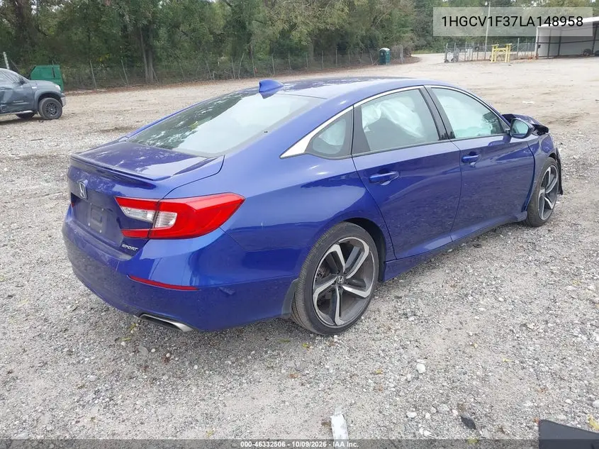 2020 HONDA ACCORD VIN 1HGCV1F37LA148958 — фото 4