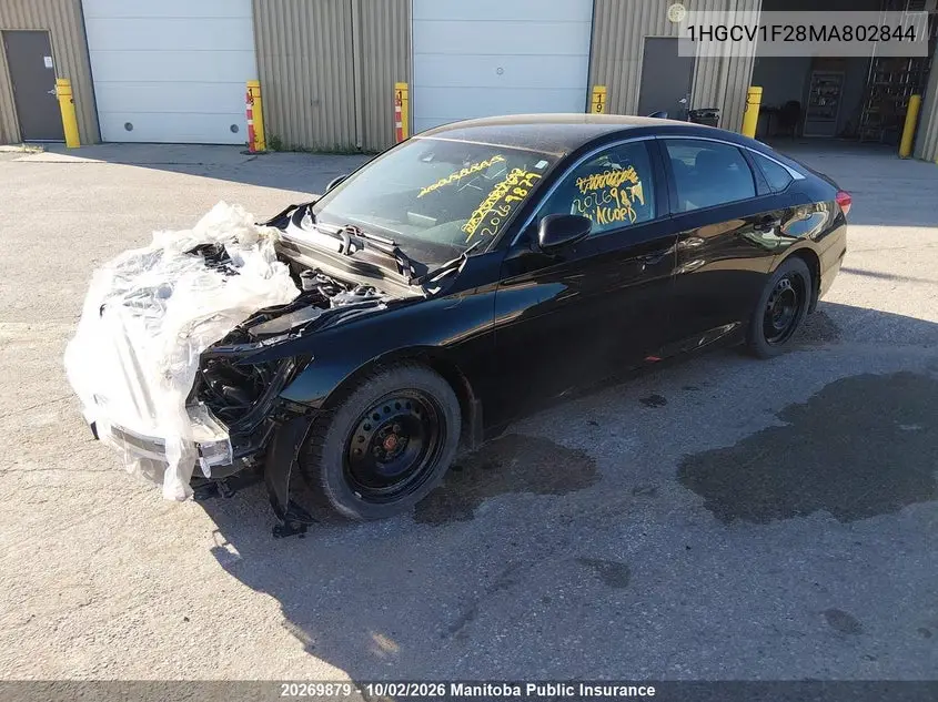 2021 HONDA ACCORD VIN 1HGCV1F28MA802844 — фото 2