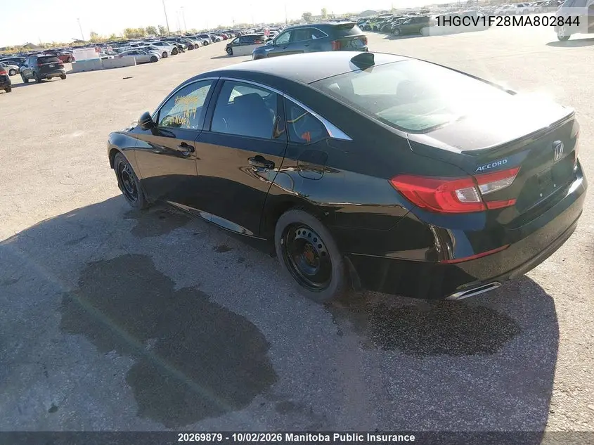 2021 HONDA ACCORD VIN 1HGCV1F28MA802844 — фото 3