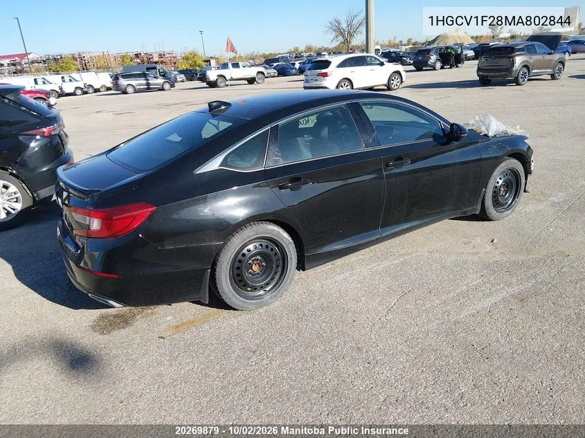 2021 HONDA ACCORD VIN 1HGCV1F28MA802844 — фото 4