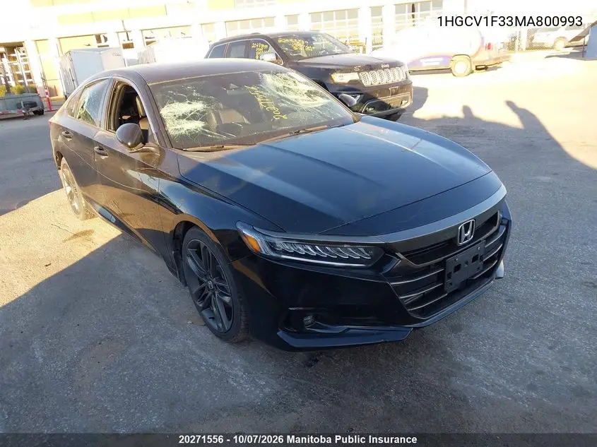 HONDA ACCORD 2021, VIN 1HGCV1F33MA800993