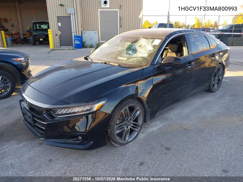 2021 HONDA ACCORD VIN 1HGCV1F33MA800993 — фото 2