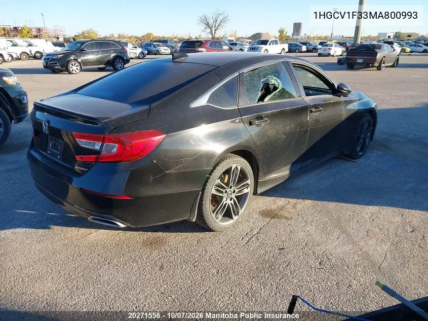 2021 HONDA ACCORD VIN 1HGCV1F33MA800993 — фото 4