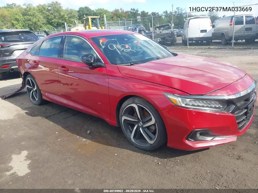 HONDA ACCORD 2021, VIN 1HGCV2F37MA033669