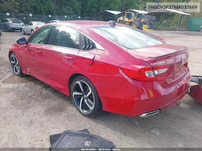2021 HONDA ACCORD VIN 1HGCV2F37MA033669 — фото 3