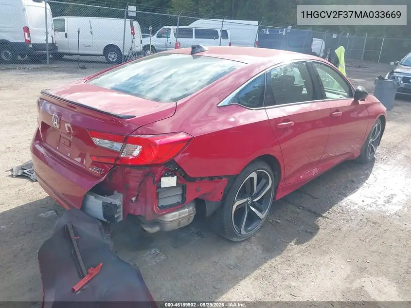 2021 HONDA ACCORD VIN 1HGCV2F37MA033669 — фото 4