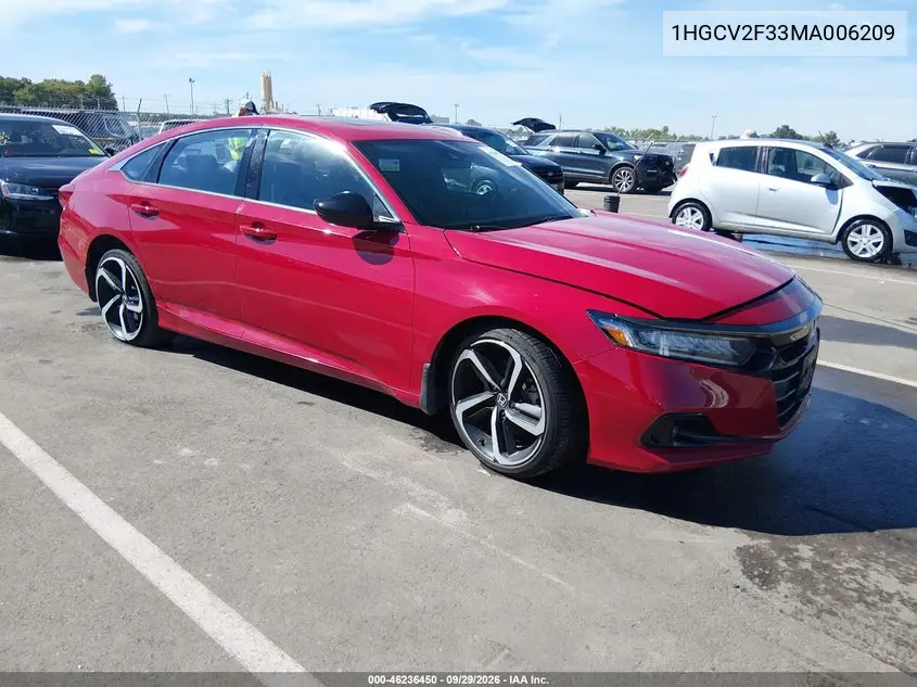 HONDA ACCORD 2021, VIN 1HGCV2F33MA006209