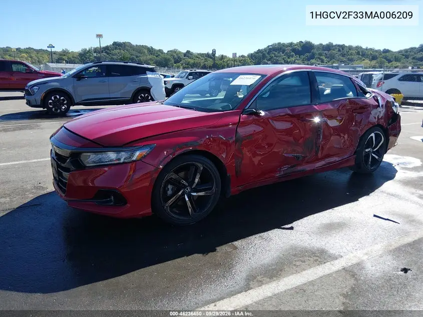 2021 HONDA ACCORD VIN 1HGCV2F33MA006209 — фото 2