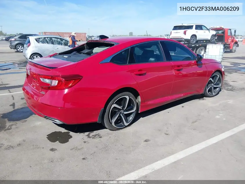 2021 HONDA ACCORD VIN 1HGCV2F33MA006209 — фото 4
