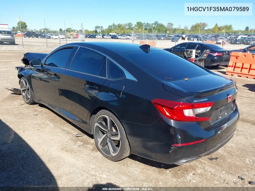 2021 HONDA ACCORD VIN 1HGCV1F35MA079589 — фото 3