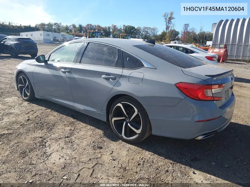 2021 HONDA ACCORD VIN 1HGCV1F45MA120604 — фото 3