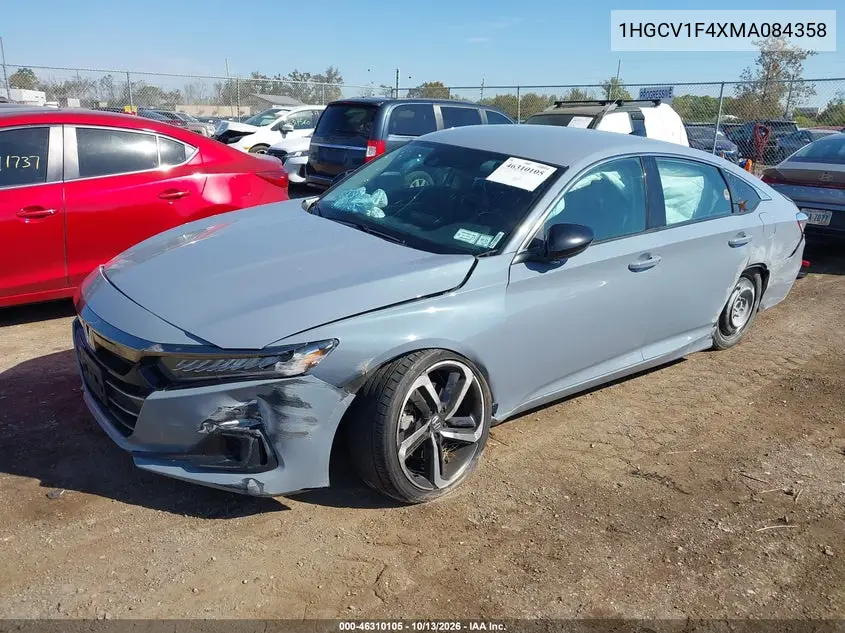 2021 HONDA ACCORD VIN 1HGCV1F4XMA084358 — фото 2