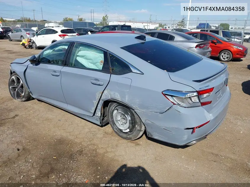 2021 HONDA ACCORD VIN 1HGCV1F4XMA084358 — фото 3