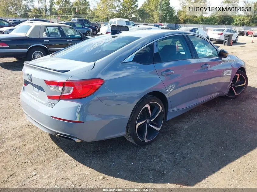 2021 HONDA ACCORD VIN 1HGCV1F4XMA084358 — фото 4