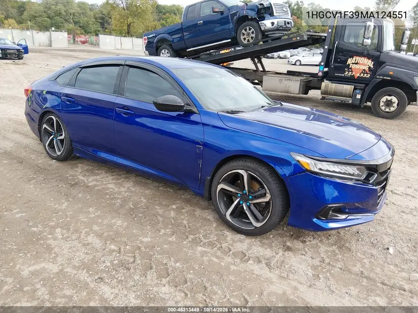 HONDA ACCORD 2021, VIN 1HGCV1F39MA124551