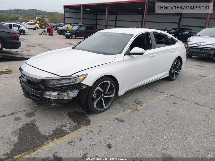 2021 HONDA ACCORD VIN 1HGCV1F37MA099181 — фото 2