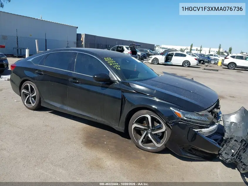 HONDA ACCORD 2021, VIN 1HGCV1F3XMA076736