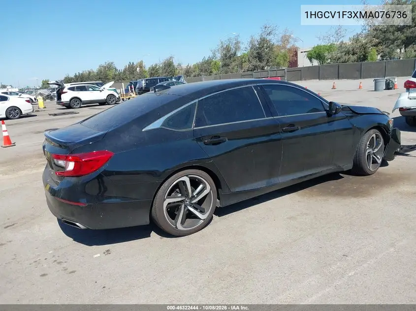 2021 HONDA ACCORD VIN 1HGCV1F3XMA076736 — фото 4