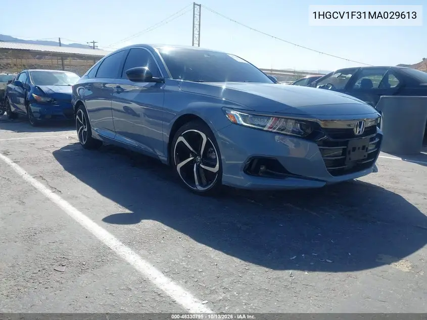 HONDA ACCORD 2021, VIN 1HGCV1F31MA029613