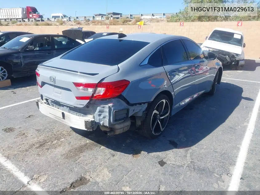 2021 HONDA ACCORD VIN 1HGCV1F31MA029613 — фото 4
