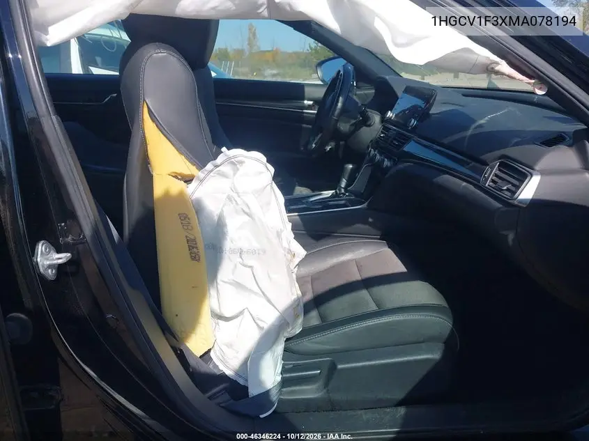 2021 HONDA ACCORD VIN 1HGCV1F3XMA078194 — фото 5