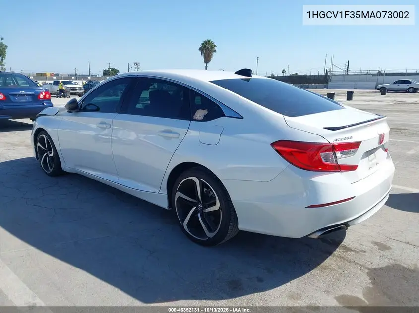 2021 HONDA ACCORD VIN 1HGCV1F35MA073002 — фото 3