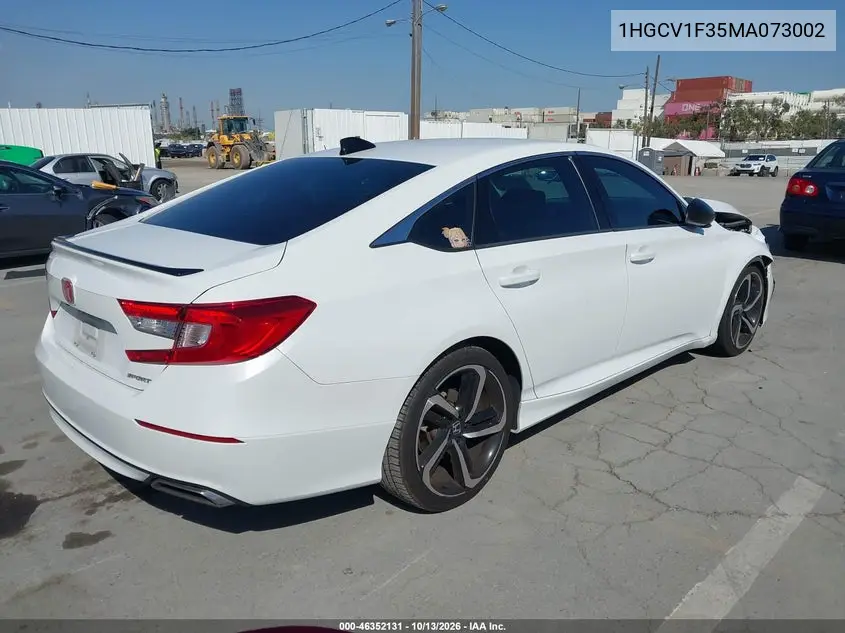 2021 HONDA ACCORD VIN 1HGCV1F35MA073002 — фото 4